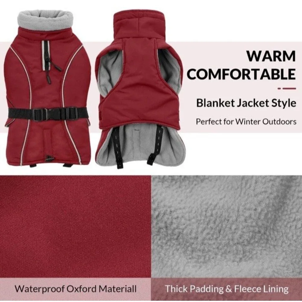 Queenmore Medium Dog Coat Winter Dog Jacket Waterproof Puffy Dog Snowsuit Large